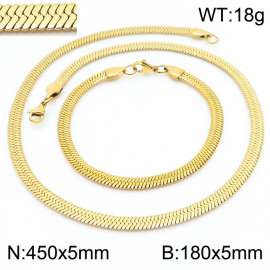 Women's Gold 5x450mm Herringbone Flat Snake Chain Stainless Steel Bracelet Necklace Jewelry Set