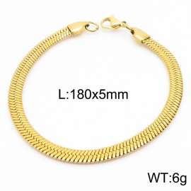 Women's Gold 5mm Herringbone Flat Snake Chain Stainless Steel Bracelet