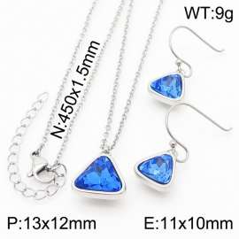 Plating Triangle Women Pendant Necklace&Earing Blue Color