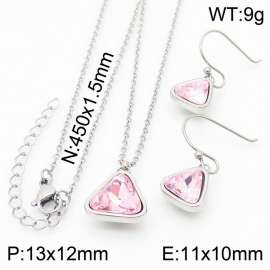 Plating Triangle Women Pendant Necklace&Earing Pink Color