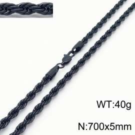 Black 700x5mm Rope Chain Stainless Steel Necklace