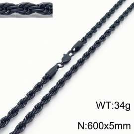 Black 600x5mm Rope Chain Stainless Steel Necklace