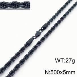 Black 500x5mm Rope Chain Stainless Steel Necklace