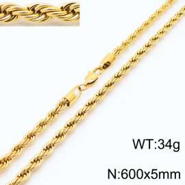 Gold 600x5mm Rope Chain Stainless Steel Necklace