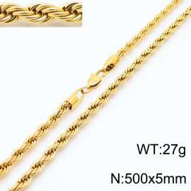 Gold 500x5mm Rope Chain Stainless Steel Necklace
