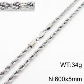 Silver 600x5mm Rope Chain Stainless Steel Necklace