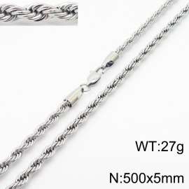 Silver 500x5mm Rope Chain Stainless Steel Necklace
