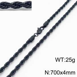 Black 700x4mm Rope Chain Stainless Steel Necklace
