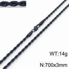 Black 700x3mm Rope Chain Stainless Steel Necklace