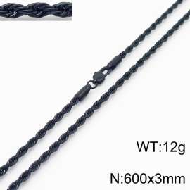 Black 600x3mm Rope Chain Stainless Steel Necklace