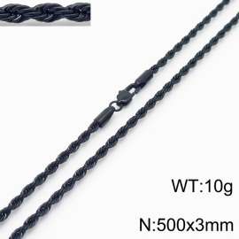 Black 500x3mm Rope Chain Stainless Steel Necklace