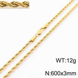 Gold 600x3mm Rope Chain Stainless Steel Necklace
