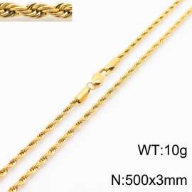 Gold 500x3mm Rope Chain Stainless Steel Necklace