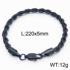 Black 220x5mm Rope Chain Stainless Steel Bracelet