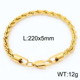 Gold 220x5mm Rope Chain Stainless Steel Bracelet