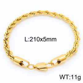 Gold 210x5mm Rope Chain Stainless Steel Bracelet
