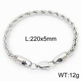 Silver 220x5mm Rope Chain Stainless Steel Bracelet