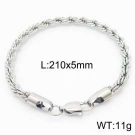 Silver 210x5mm Rope Chain Stainless Steel Bracelet