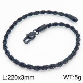 Black 220x3mm Rope Chain Stainless Steel Bracelet