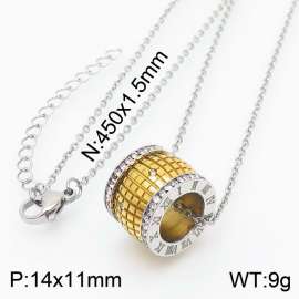 Number Round Zircon Pendant Necklace Silver-Gold Color Stainless Steel Women Girl Party Jewelry