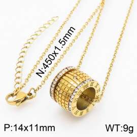 Number Round Zircon Pendant Necklace Gold Color Stainless Steel Women Girl Party Jewelry