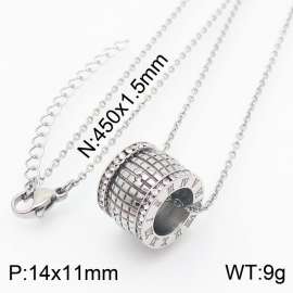 Number Round Zircon Pendant Necklace Silver Color Stainless Steel Women Girl Party Jewelry