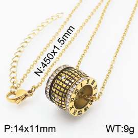 Number Round Zircon Pendant Necklace  Vintage Gold Stainless Steel Women Girl Party Jewelry