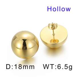 18mm Round Hollow Hemisphere Polished Steel Women's Ear Studs Gold-Plating Earring