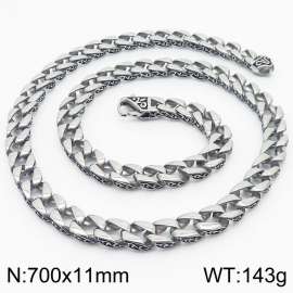 Simple polished stainless steel men's Cuban chain necklace with vintage pattern