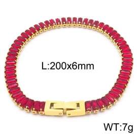 Stainless steel red rectangle crystal stone special charming gold  bracelet