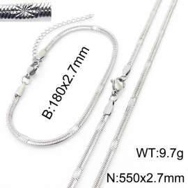 2.7mm Width Silver Color Stainless Steel Herringbone bracelet Necklace Jewelry Set with Special Marking