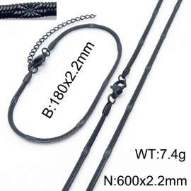 2.2mm Width Black Plating Stainless Steel Herringbone bracelet Necklace Jewelry Set with Special Marking
