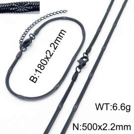 2.2mm Width Black Plating Stainless Steel Herringbone bracelet Necklace Jewelry Set with Special Marking