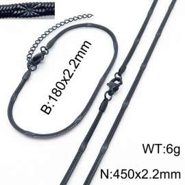2.2mm Width Black Plating Stainless Steel Herringbone bracelet Necklace Jewelry Set with Special Marking