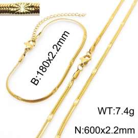 2.2mm Width Gold Plating Stainless Steel Herringbone bracelet Necklace Jewelry Set with Special Marking