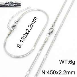 2.2mm Width Silver Color Stainless Steel Herringbone bracelet Necklace Jewelry Set with Special Marking