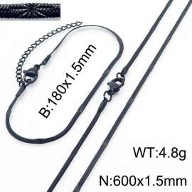 1.5mm Width Black Color Stainless Steel Herringbone bracelet Necklace Jewelry Set with Special Marking