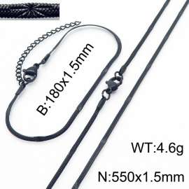 1.5mm Width Black Color Stainless Steel Herringbone bracelet Necklace Jewelry Set with Special Marking