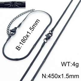 1.5mm Width Black Color Stainless Steel Herringbone bracelet Necklace Jewelry Set with Special Marking