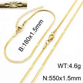 1.5mm Width Gold Plating Stainless Steel Herringbone bracelet Necklace Jewelry Set with Special Marking