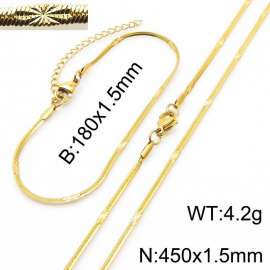 1.5mm Width Gold Plating Stainless Steel Herringbone bracelet Necklace Jewelry Set with Special Marking