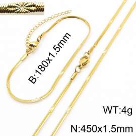 1.5mm Width Gold Plating Stainless Steel Herringbone bracelet Necklace Jewelry Set with Special Marking
