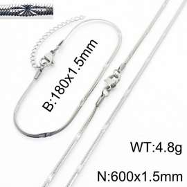 1.5mm Width Silver Color Stainless Steel Herringbone bracelet Necklace Jewelry Set with Special Marking