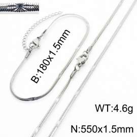 1.5mm Width Silver Color Stainless Steel Herringbone bracelet Necklace Jewelry Set with Special Marking