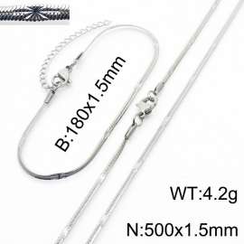 1.5mm Width Silver Color Stainless Steel Herringbone bracelet Necklace Jewelry Set with Special Marking