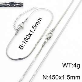 1.5mm Width Silver Color Stainless Steel Herringbone bracelet Necklace Jewelry Set with Special Marking