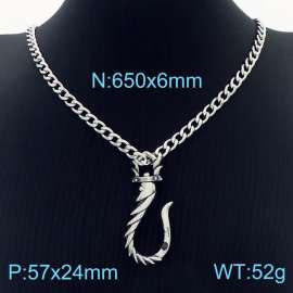 Men 650X6mm Stainless Steel Cuban Necklace with Punk Hook Pendant