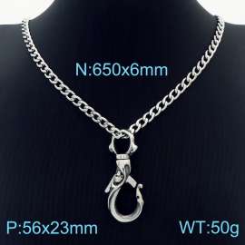 Men 650X6mm Stainless Steel Cuban Necklace with Punk Skull Lobster Clasp Pendant
