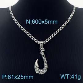 Men 600X5mm Stainless Steel Cuban Necklace with Gothic Snake Patterns Hook Pendant