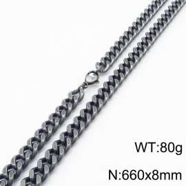 Men Retro 660X8mm Stainless Steel Grey Cuban Chain Necklace